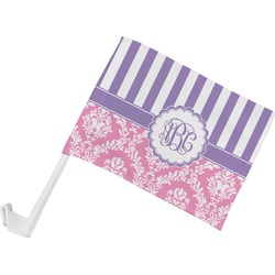 Pink & Purple Damask Car Flag - Small w/ Monogram