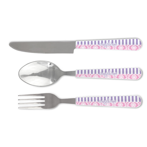 Custom Pink & Purple Damask Cutlery Set (Personalized)