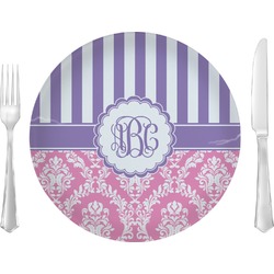 Pink & Purple Damask Glass Lunch / Dinner Plate 10" (Personalized)