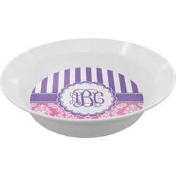 Pink & Purple Damask Melamine Bowl - 12 oz (Personalized)