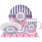 Pink & Purple Damask Dinner Set - Single 4 Pc Setting w/ Monograms