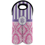 Pink & Purple Damask Wine Tote Bag (2 Bottles) (Personalized)