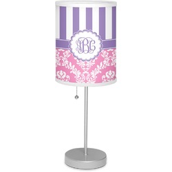 Pink & Purple Damask 7" Drum Lamp with Shade Polyester (Personalized)