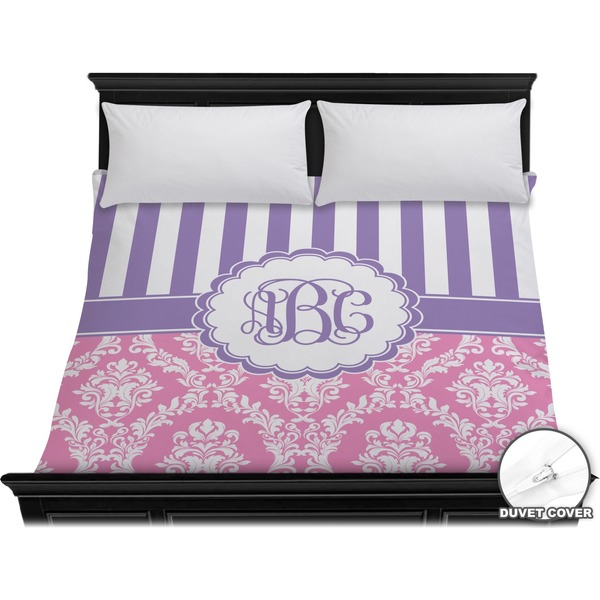 Custom Pink & Purple Damask Duvet Cover - King (Personalized)