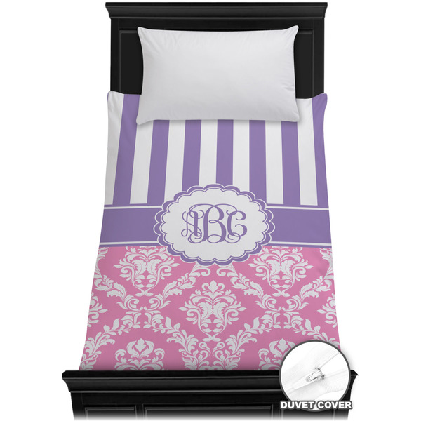 Custom Pink & Purple Damask Duvet Cover - Twin XL (Personalized)