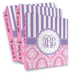 Pink & Purple Damask 3 Ring Binder - Full Wrap (Personalized)