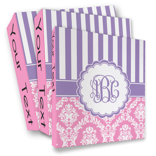 Custom Pink & Purple Damask 3 Ring Binder - Full Wrap (Personalized)