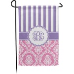 Pink & Purple Damask Small Garden Flag - Double Sided w/ Monograms