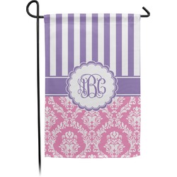 Pink & Purple Damask Small Garden Flag - Double Sided w/ Monograms