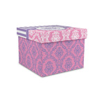 Pink & Purple Damask Gift Box with Lid - Canvas Wrapped - Small (Personalized)