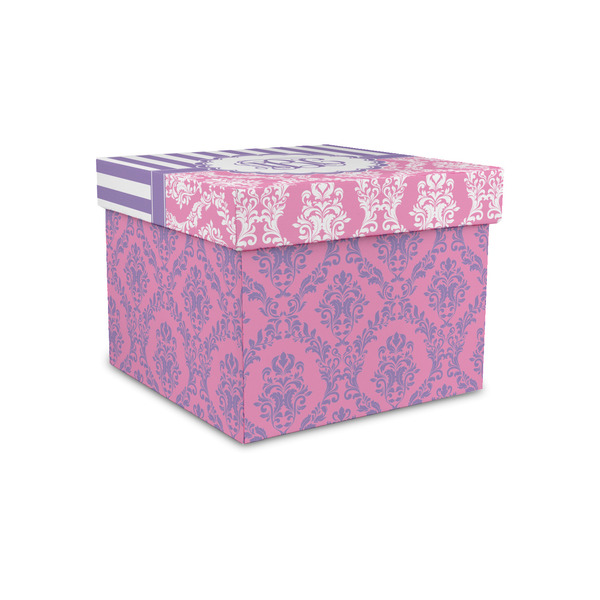 Custom Pink & Purple Damask Gift Box with Lid - Canvas Wrapped - Small (Personalized)