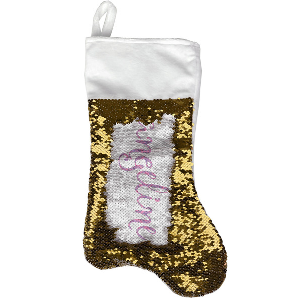 Custom Pink & Purple Damask Reversible Sequin Stocking - Gold (Personalized)