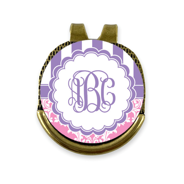 Custom Pink & Purple Damask Golf Ball Marker - Hat Clip - Gold