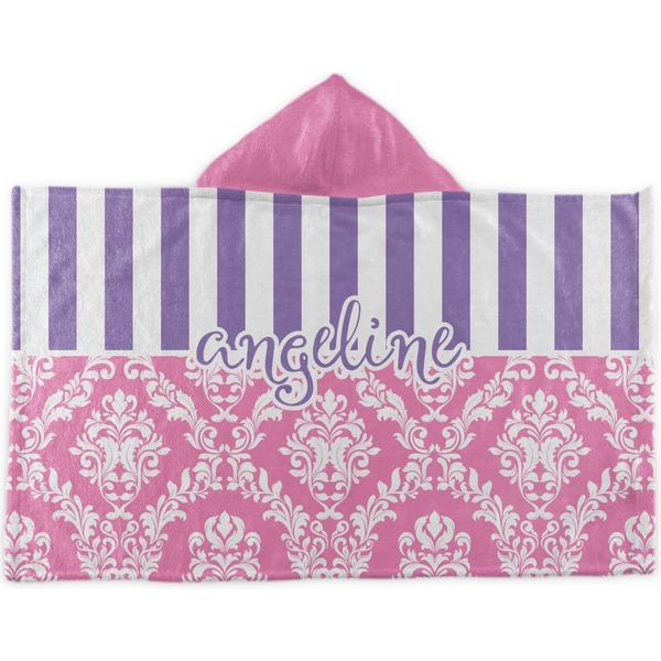 Custom Pink & Purple Damask Kids Hooded Towel (Personalized)