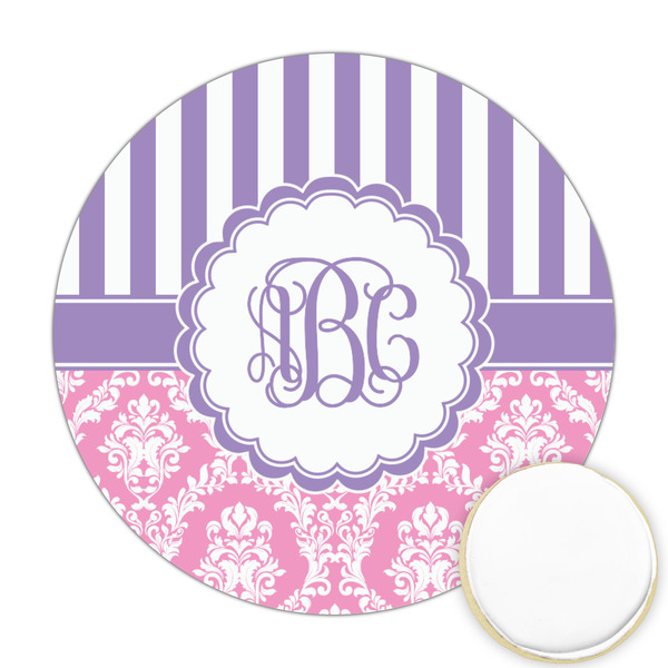 Custom Pink & Purple Damask Printed Cookie Topper - 2.5" (Personalized)