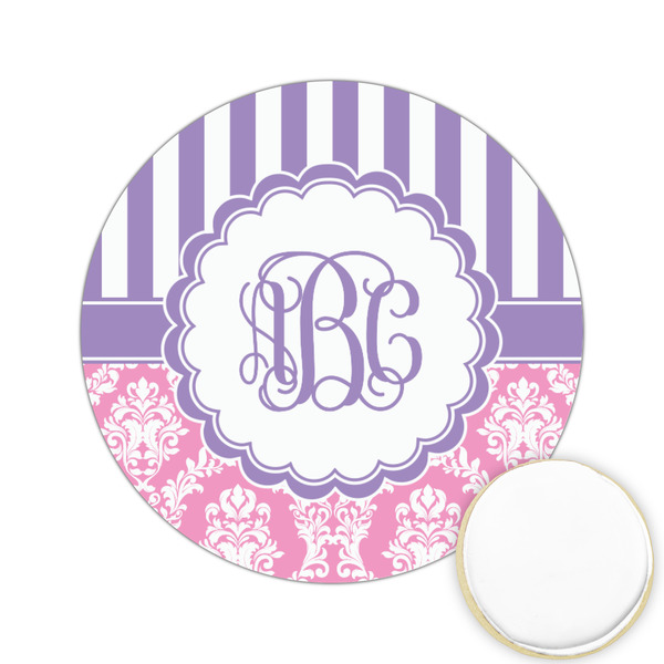 Custom Pink & Purple Damask Printed Cookie Topper - 2.15" (Personalized)