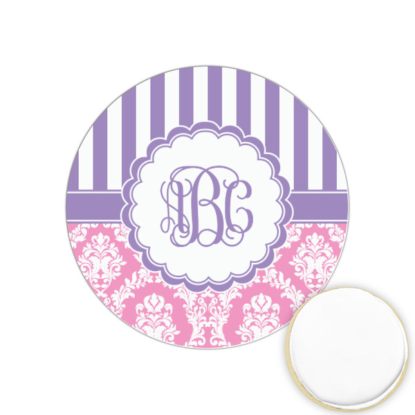 Custom Pink & Purple Damask Printed Cookie Topper - 1.25" (Personalized)