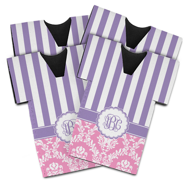 Custom Pink & Purple Damask Jersey Bottle Cooler - Set of 4 (Personalized)