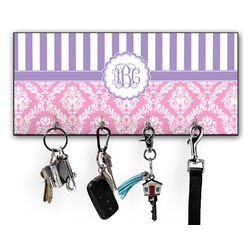 Pink & Purple Damask Key Hanger w/ 4 Hooks w/ Monogram