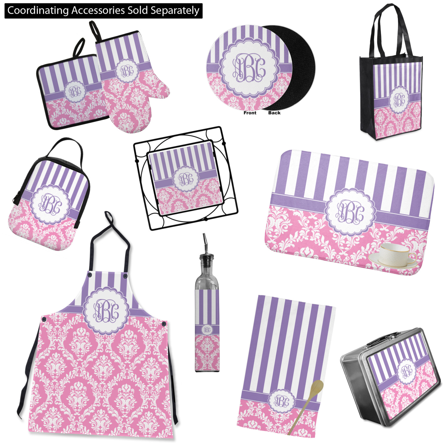 Custom Pink & Purple Damask Neoprene Oven Mitt w/ Monograms