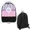 Pink & Purple Damask Large Backpack - Black - Front & Back View