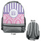 Pink & Purple Damask Large Backpack - Gray - Front & Back View