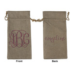 Pink & Purple Damask Large Burlap Gift Bag - Front & Back (Personalized)