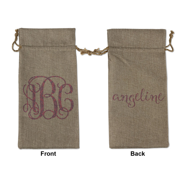 Custom Pink & Purple Damask Large Burlap Gift Bag - Front & Back (Personalized)