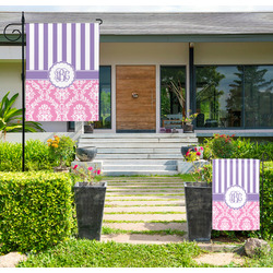 Pink & Purple Damask Large Garden Flag - Single Sided (Personalized)