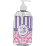 Pink & Purple Damask Plastic Soap / Lotion Dispenser (16 oz - Large - White) (Personalized)