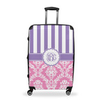 Pink & Purple Damask Suitcase - 28" Large - Checked w/ Monogram