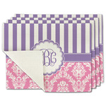 Pink & Purple Damask Single-Sided Linen Placemat - Set of 4 w/ Monogram