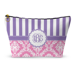 Pink & Purple Damask Makeup Bag - Small - 8.5"x4.5" (Personalized)