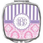 Pink & Purple Damask Compact Makeup Mirror (Personalized)