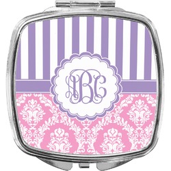 Pink & Purple Damask Compact Makeup Mirror (Personalized)