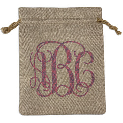 Pink & Purple Damask Medium Burlap Gift Bag - Front (Personalized)