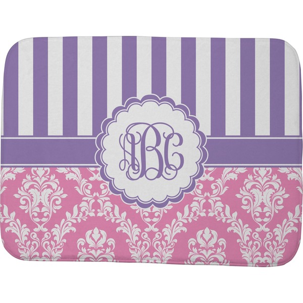 Custom Pink & Purple Damask Memory Foam Bath Mat - 48"x36" (Personalized)