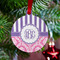 Pink & Purple Damask Metal Ball Ornament - Lifestyle