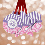 Pink & Purple Damask Metal Ornaments - Double Sided w/ Monogram