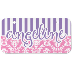 Pink & Purple Damask Mini/Bicycle License Plate (2 Holes) (Personalized)