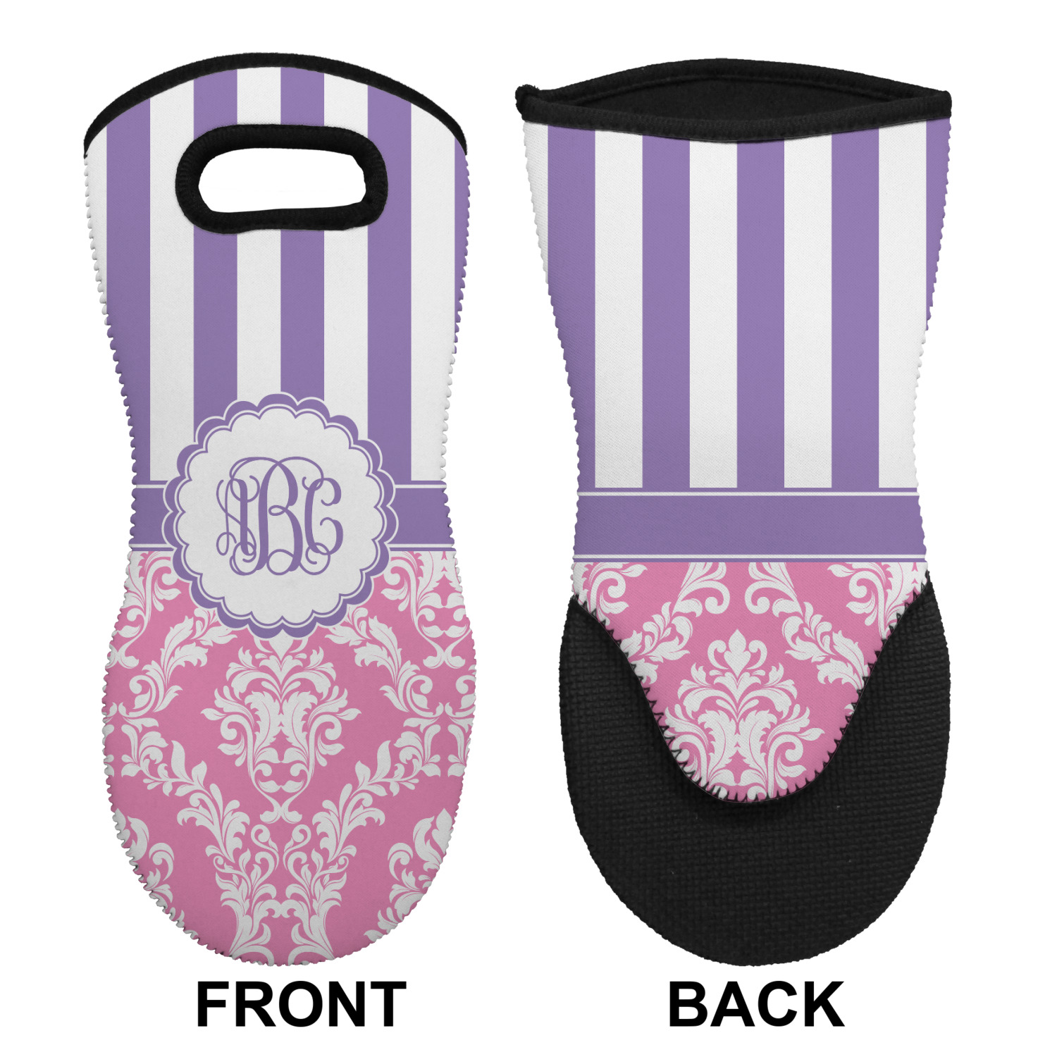 Custom Pink & Purple Damask Neoprene Oven Mitt w/ Monograms