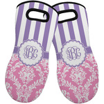 Pink & Purple Damask Neoprene Oven Mitts - Set of 2 w/ Monogram