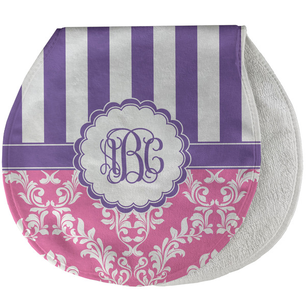 Custom Pink & Purple Damask Burp Pad - Velour w/ Monogram