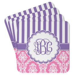 Pink & Purple Damask Paper Coasters (Personalized)