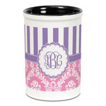 Pink & Purple Damask Ceramic Pencil Holders - Black