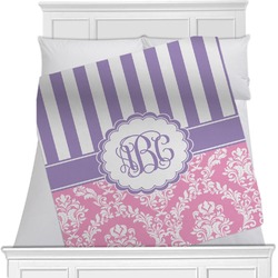 Pink & Purple Damask Minky Blanket - Toddler / Throw - 60"x50" - Single Sided (Personalized)