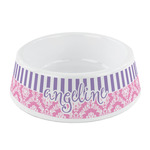 Pink & Purple Damask Plastic Dog Bowl - Small (Personalized)