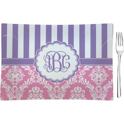 Pink & Purple Damask Glass Rectangular Appetizer / Dessert Plate (Personalized)