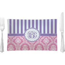 Pink & Purple Damask Glass Rectangular Lunch / Dinner Plate (Personalized)
