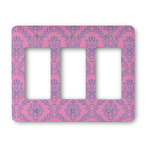 Pink & Purple Damask Rocker Style Light Switch Cover - Three Switch